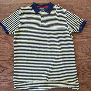 Ralph Lauren Golf Shirt Men Sz L Yellow Navy Striped Stretch Cotton Collared